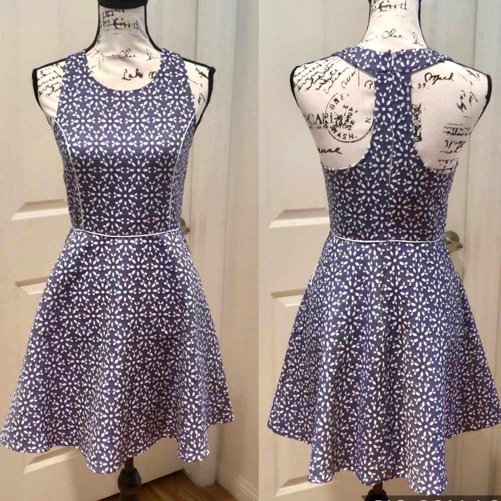 Darby T-Back Blue & White Fit & Flair Dress size Small